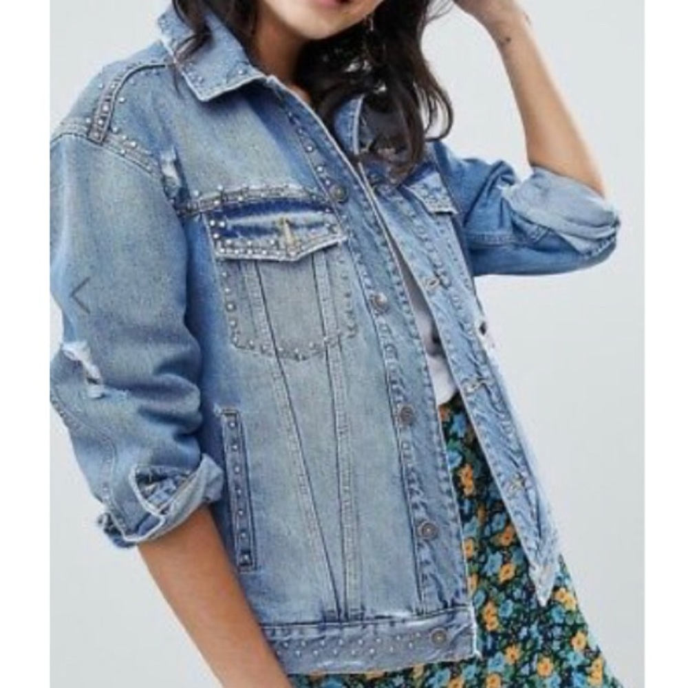 Free People | studded denim trucker jacket XS